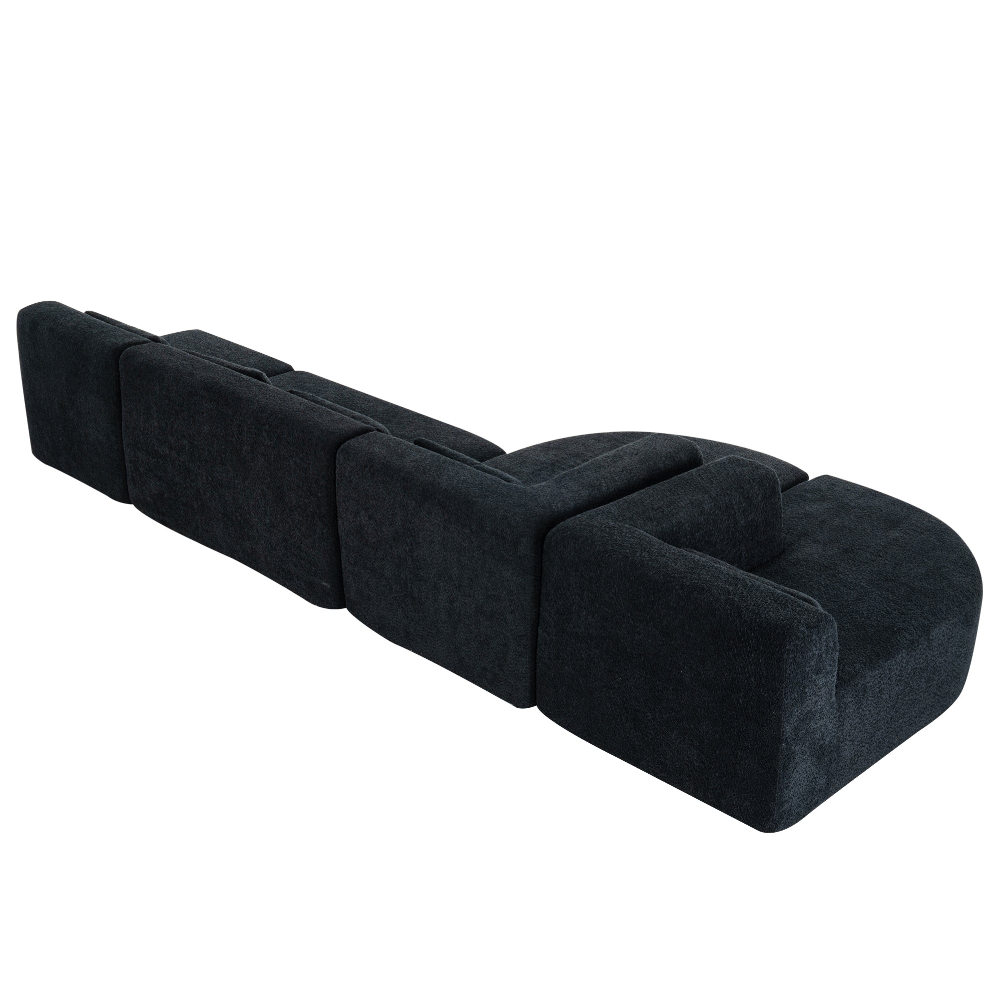 144' Upholstered Sofa Free-combined Sofa Couch with Two Chaise Lounge and Five Back Pillows for Living Room(Old SKU: N719S001600B), Black