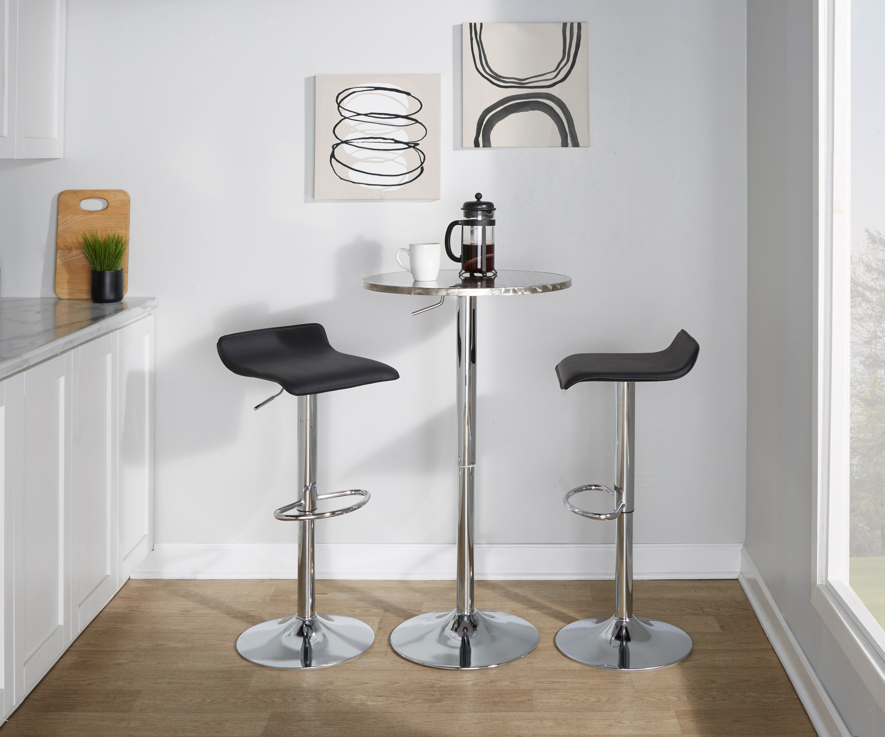 Bistro Contemporary Adjustable Round Bar Table in Silver by LumiSource
