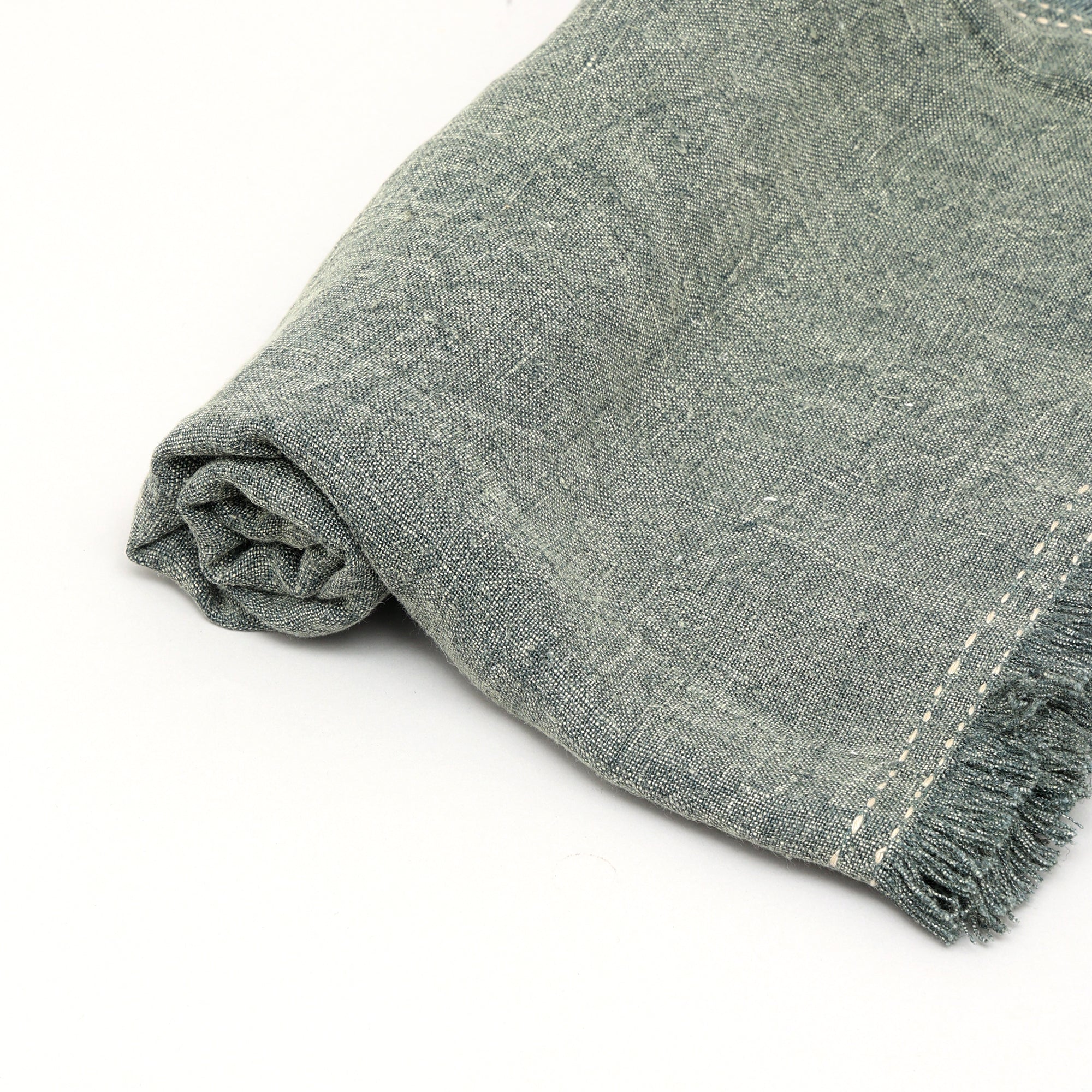 Stonewashed Linen Woven Throw Blanket with Fringe – 52X68'