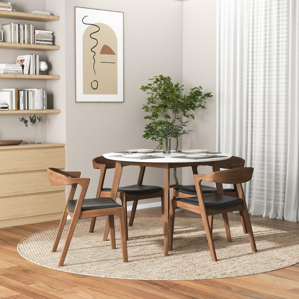 Alina Contemporary Dining Table with Smooth White Finish and Solid Wood Base 43' Diameter X 29.5' H Kitchen Dining Room Circle Dinner Pedestal Table