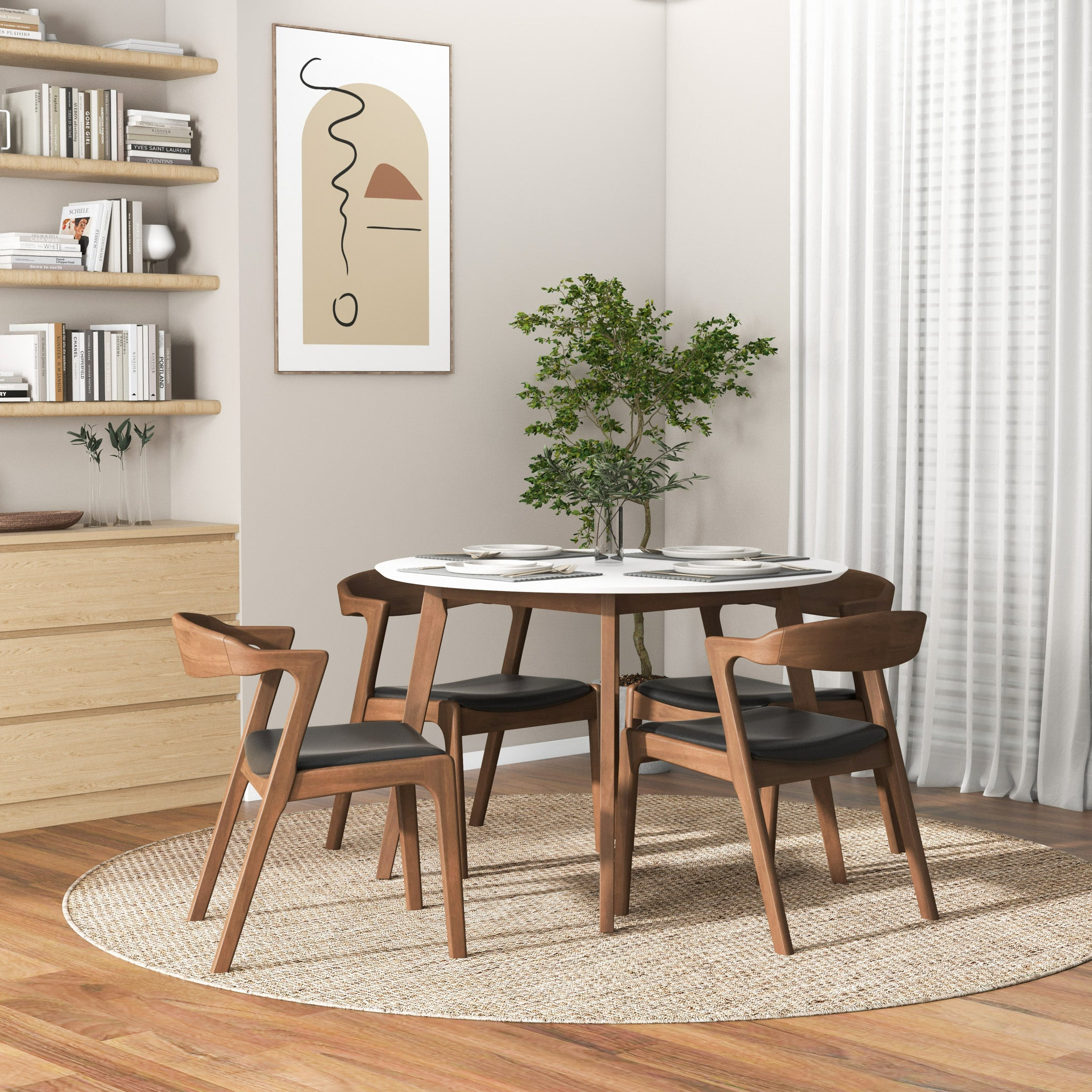 Alina Contemporary Dining Table with Smooth White Finish and Solid Wood Base 43' Diameter X 29.5' H Kitchen Dining Room Circle Dinner Pedestal Table