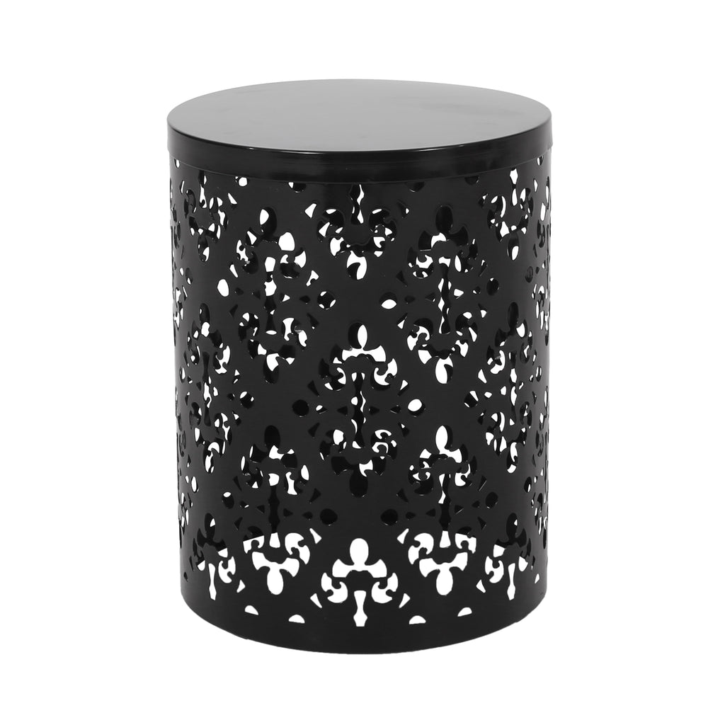 Modern Metal End Table Set of 2 with Iron Cut Design in Black