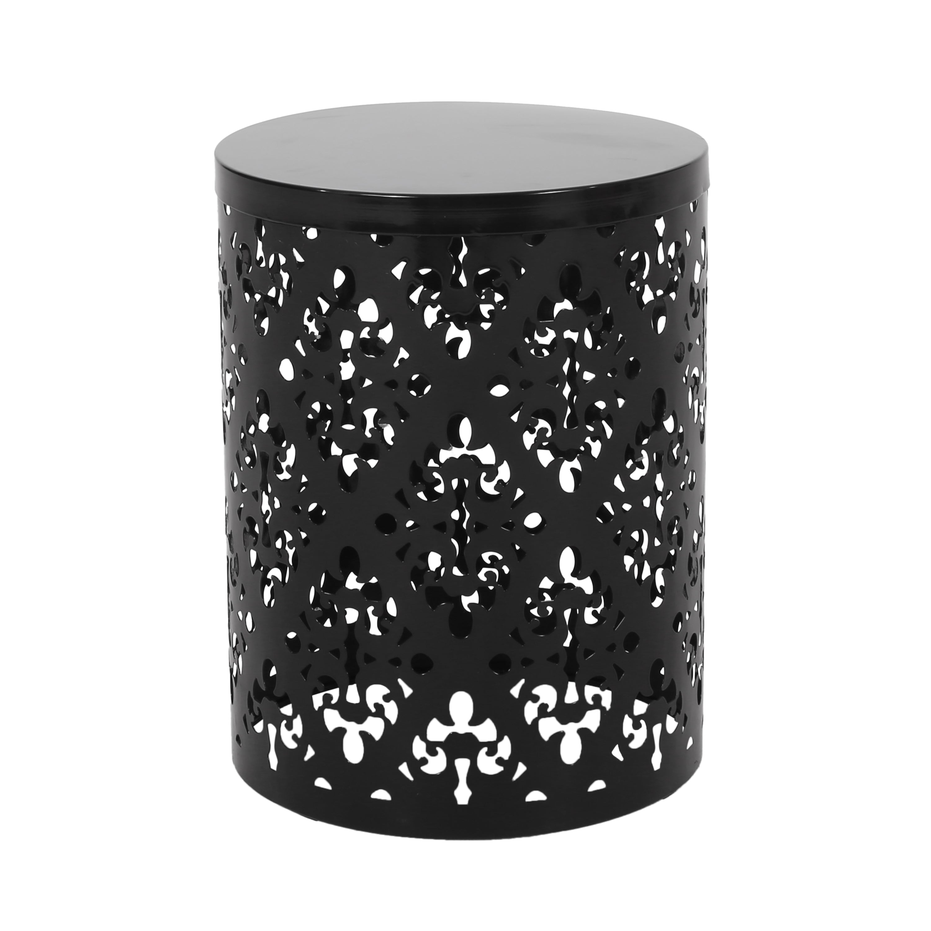 Modern Metal End Table Set of 2 with Iron Cut Design in Black