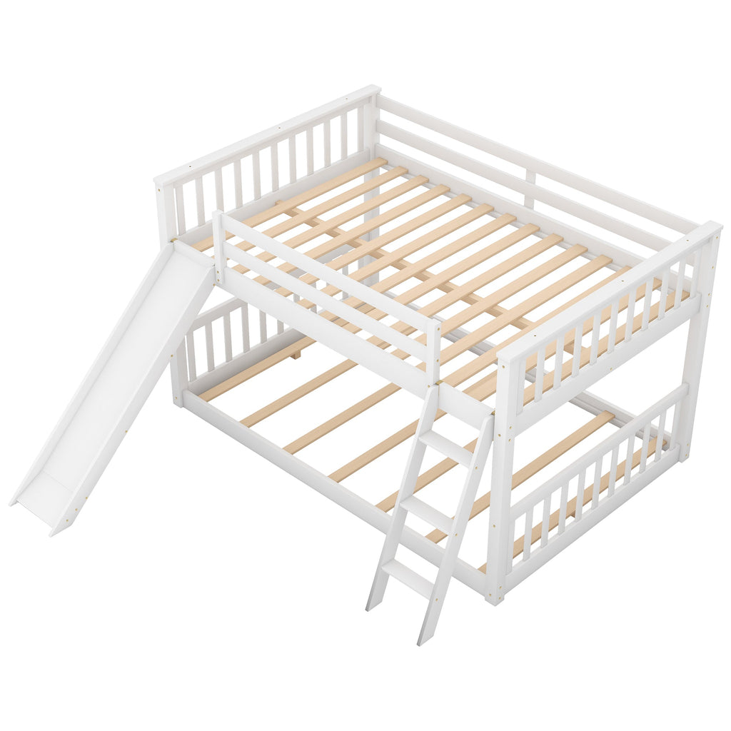 Full over Full Bunk Bed with Convertible Slide and Ladder, White(Old SKU: GX000708AAK)