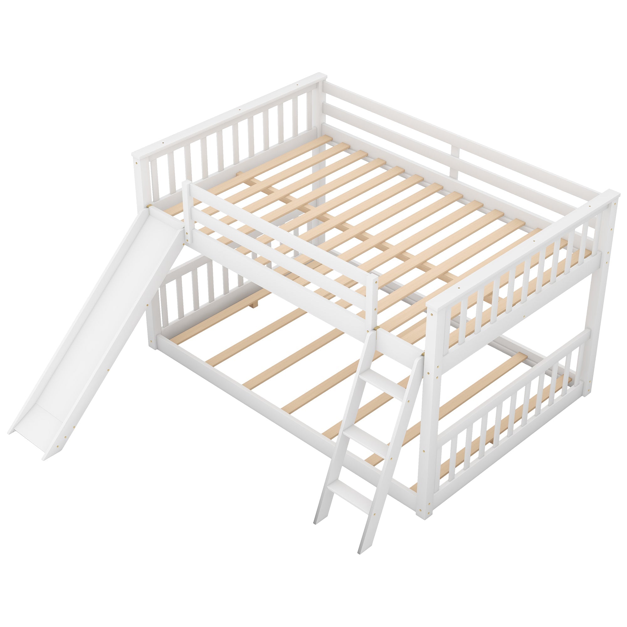 Full over Full Bunk Bed with Convertible Slide and Ladder, White(Old SKU: GX000708AAK)
