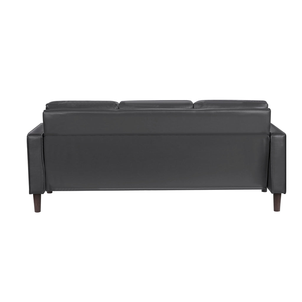 Modern Living Room Furniture 2pc Set Sofa Loveseat Dark Gray Faux Leather Upholstered Cushion Back Seat Solid Wood