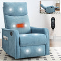 Heat Massage Manual Recliner Chair with Rocker and Swivel in Fabric for Living Room, Blue