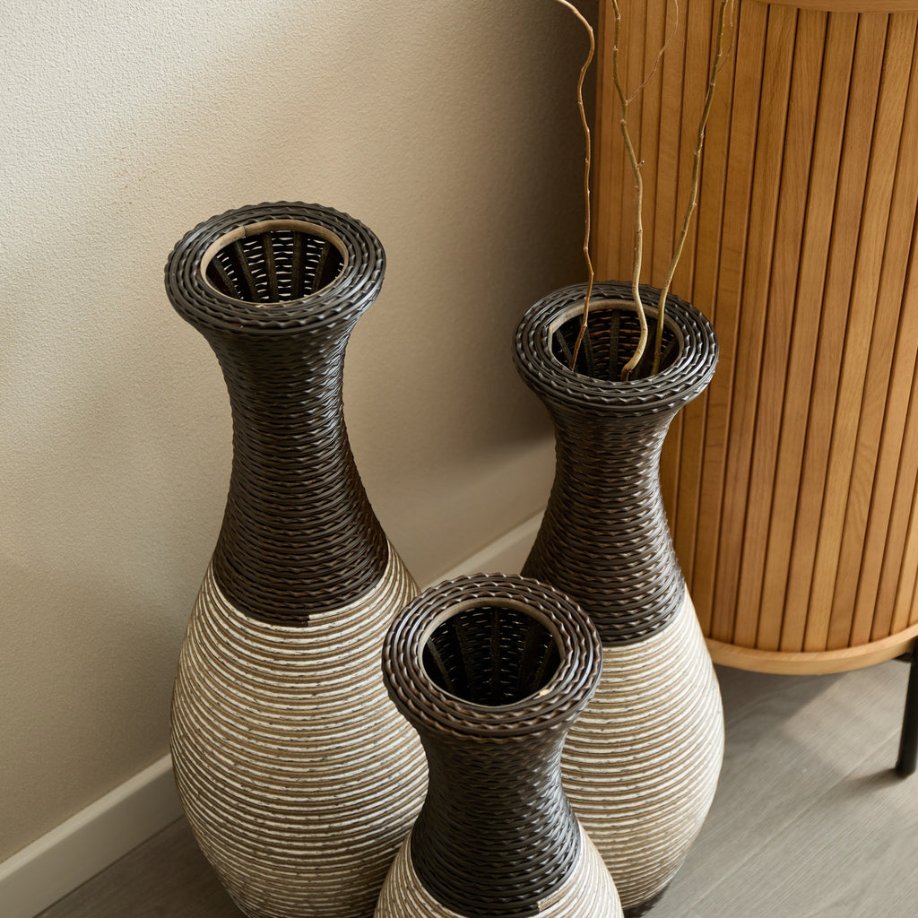 Desktop Vase, Brown Decorative Floor Vase, Classic and Neat Floor Vase, High Independent Flower Stand, Artificial Vine Vase, PVC Floor Vase, Home Decoration Flower Stand Set of 3 pieces