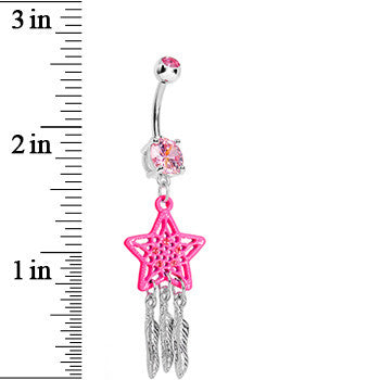 Pink Gem Shining Star Dreamcatcher Belly Ring