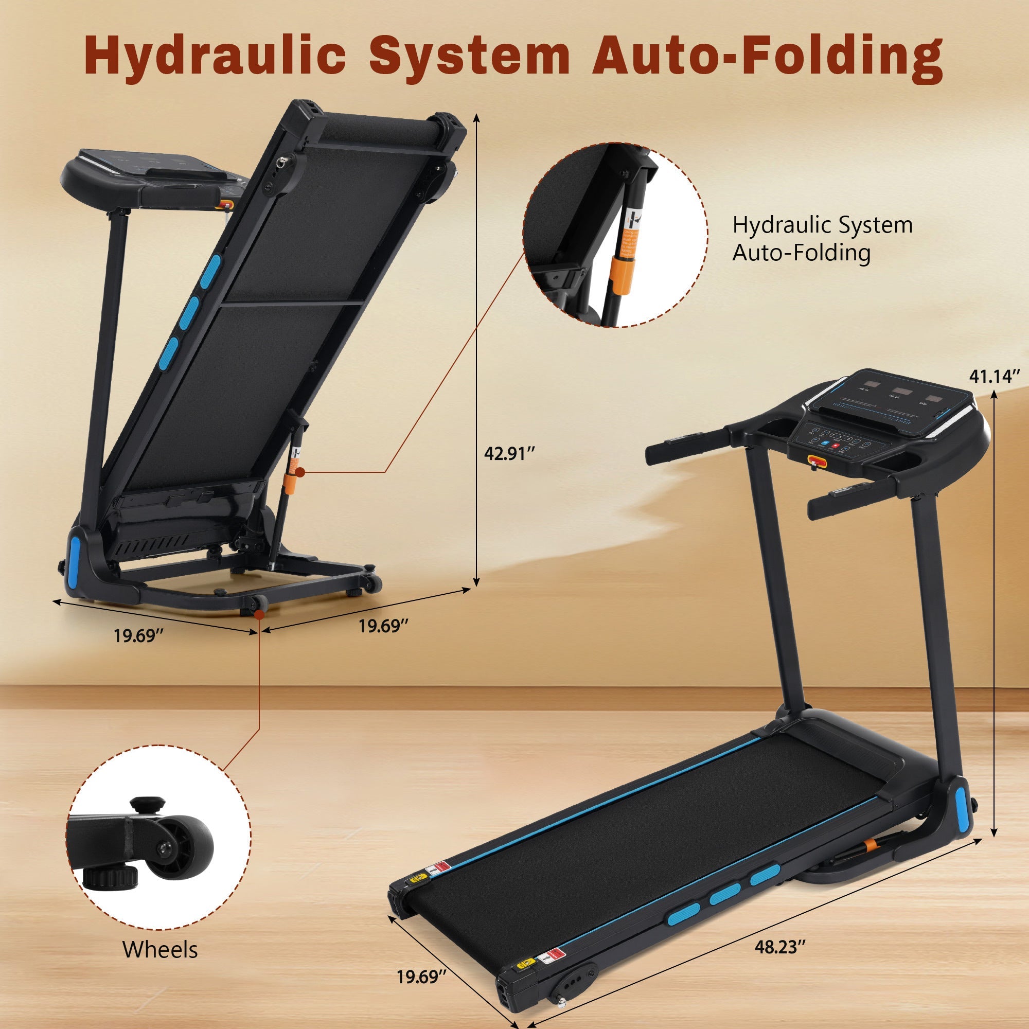 New Treadmills for Home, 3.5HP Hydraulic System Auto Foldable Treadmill with Incline,10MPH 350Lbs Weight Capacity Electric Treadmills with Heart Rate Sensors,Type C & USB Charge ,Bluetooth Speaker