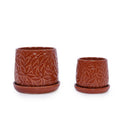 Set of 2 Ceramic Flowerpot, 7' Modern Planter for Patio, Garden, Windowsill - Red