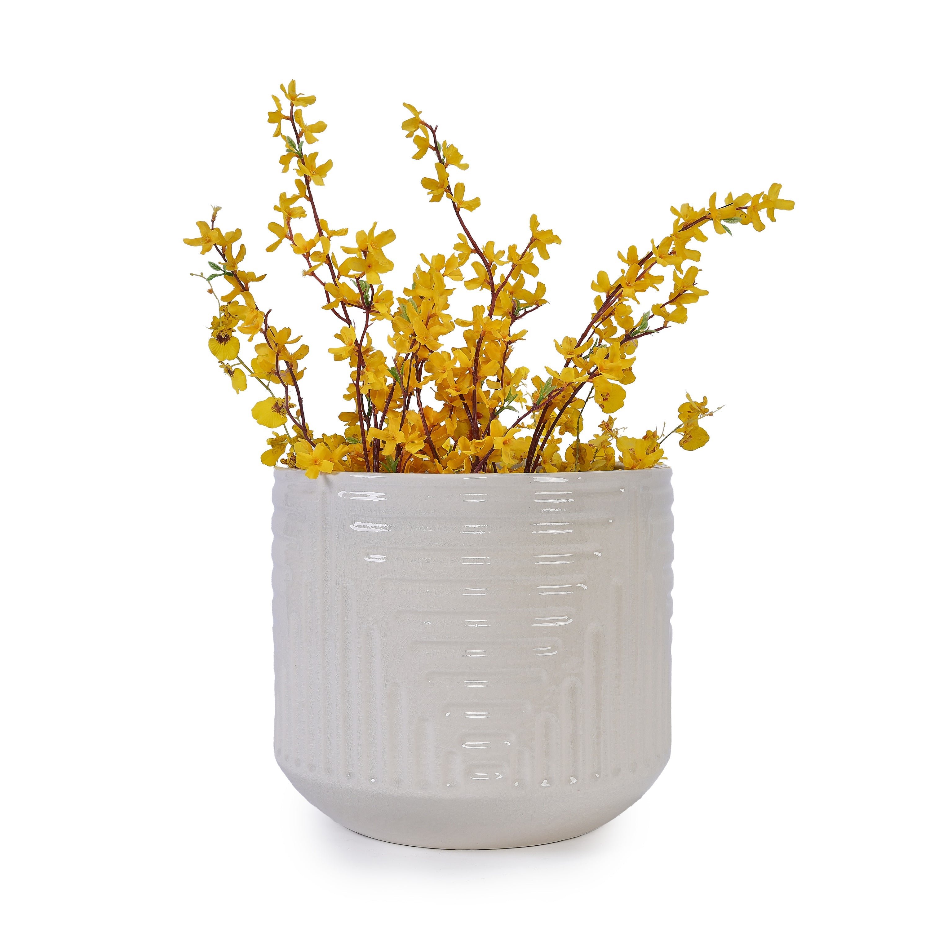 Ceramic Flowerpot, Modern Planter for Patio, Garden, Windowsill - White