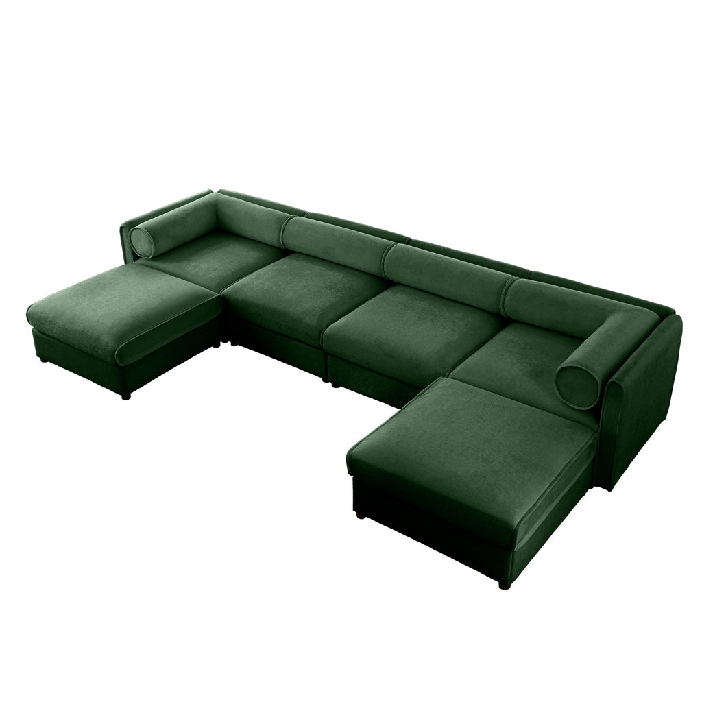 Modular Sectional Sofa with Storage, Extra Large U Shaped Sectional Couch for Living Room, Convertible Modular Sofa Couch with Storage Ottoman, Deep Seat, Cylindrical Backrest and Armrests,Green