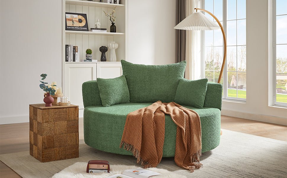 Modern 360° Swivel Accent Barrel Chair with Removable Pillows in Green Chenille for Living Room and Office