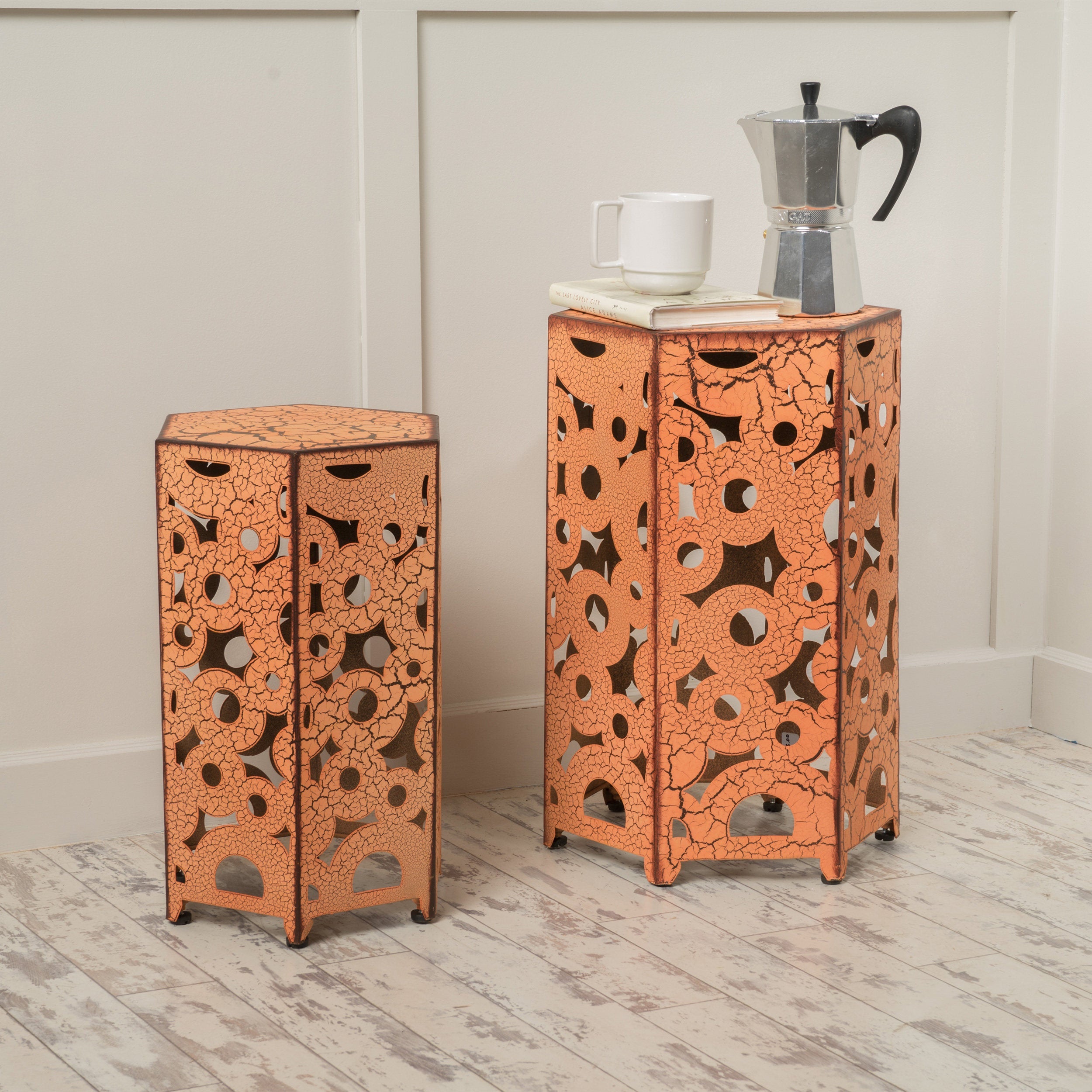 SELVA Accent Table Set - Iron Construction - Orange