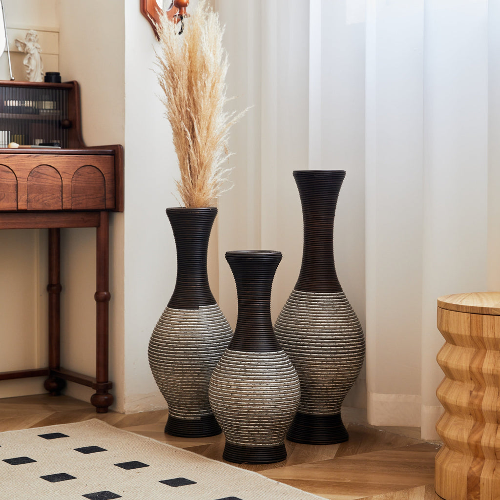 Desktop Vase, Brown Decorative Floor Vase, Classic and Neat Floor Vase, High Independent Flower Stand, Artificial Vine Vase, PVC Floor Vase, Home Decoration Flower Stand Set of 3 pieces
