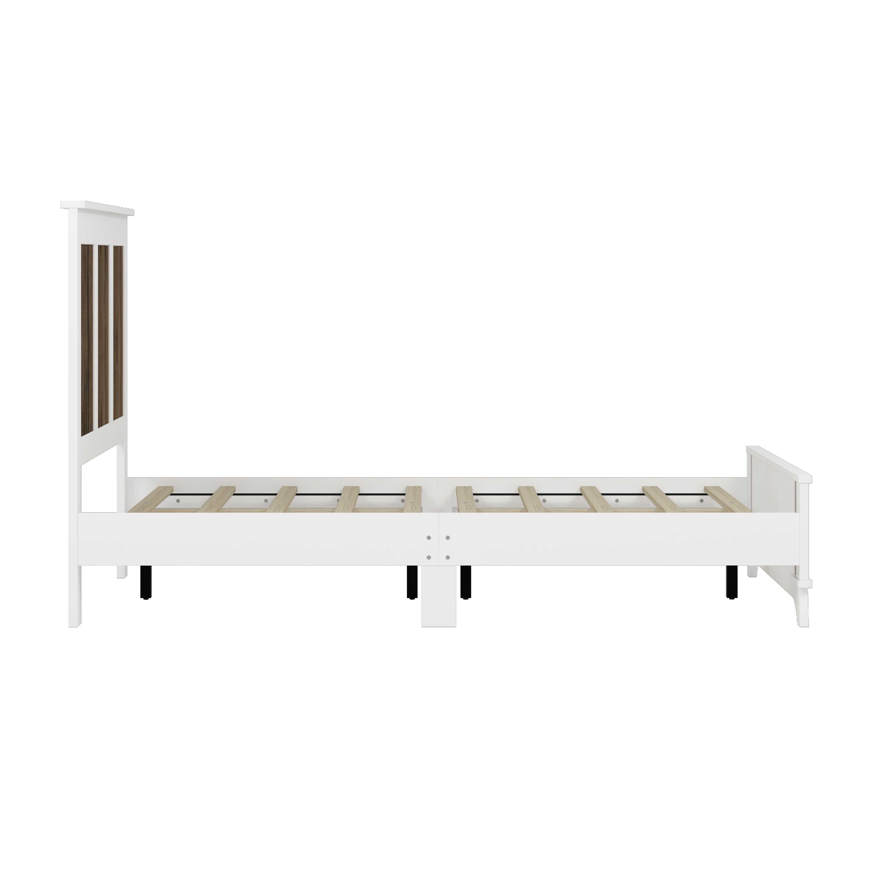4-Pieces Bedroom Sets, Queen Size Farmhouse Platform Bed with Wooden Strip Stickers Decoration, Storage Nightstand and Dresser with Metal Handle, White(Old SKU: HL000191AAK)