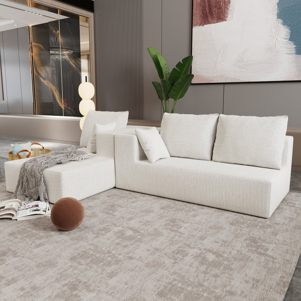 Combination sofa and sofa bed on the right corner, made of high-density sponge and soft linen fabric, with multiple combination methods (beige)