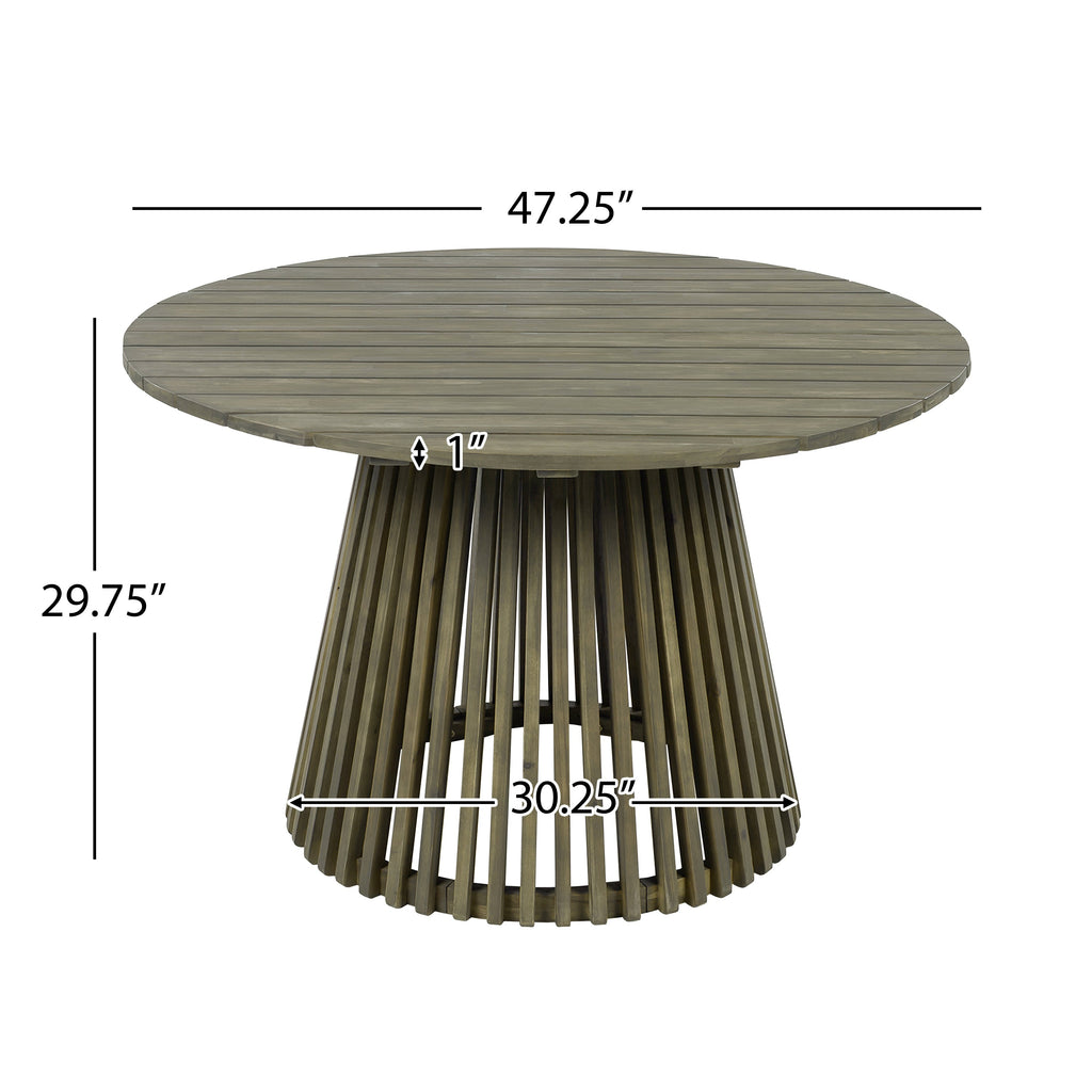 Outdoor Acacia Wood Patio Dining Table, 47.25-inch extra-large round dining table,for Backyard, Lawn, Balcony,Grey Finish