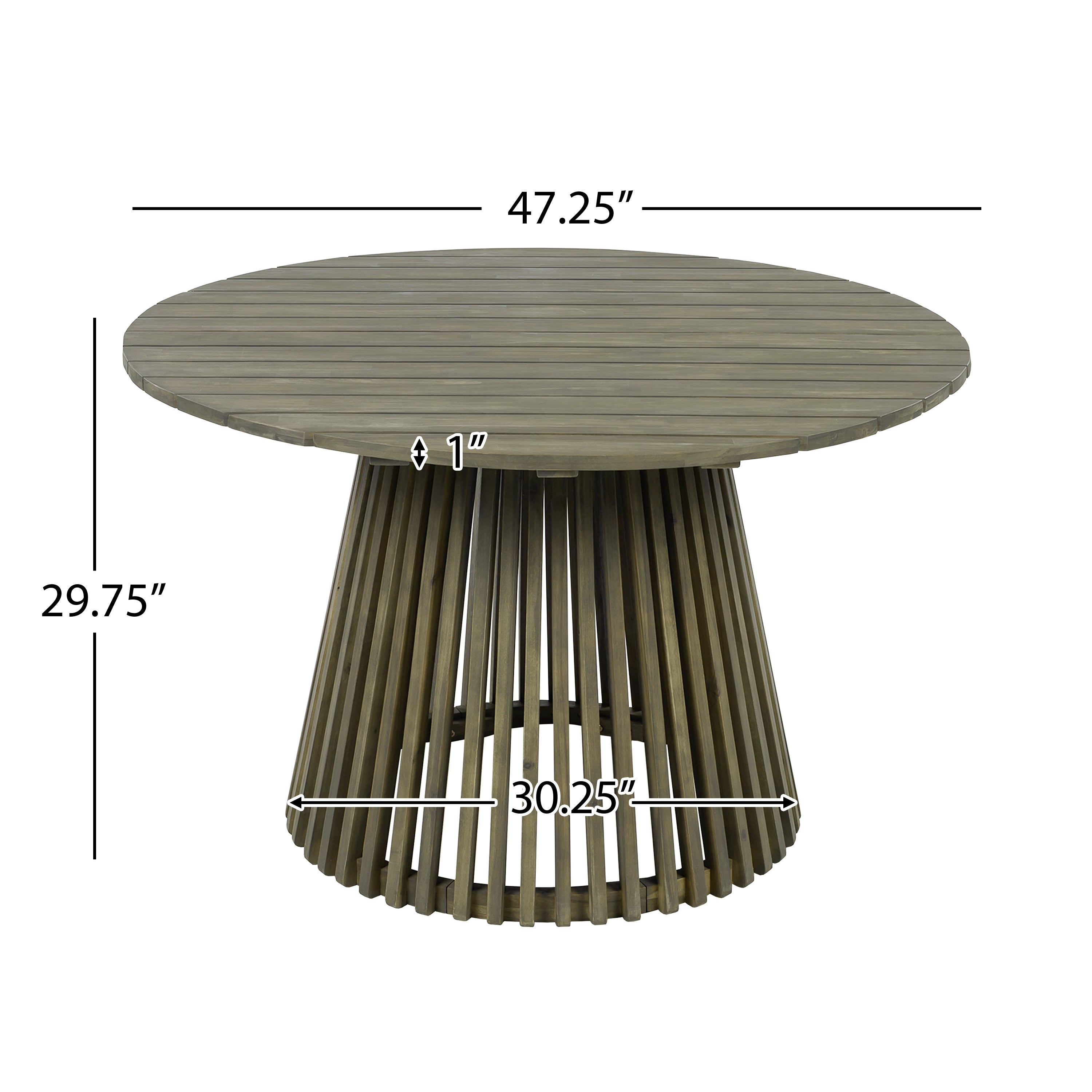 Outdoor Acacia Wood Patio Dining Table, 47.25-inch extra-large round dining table,for Backyard, Lawn, Balcony,Grey Finish