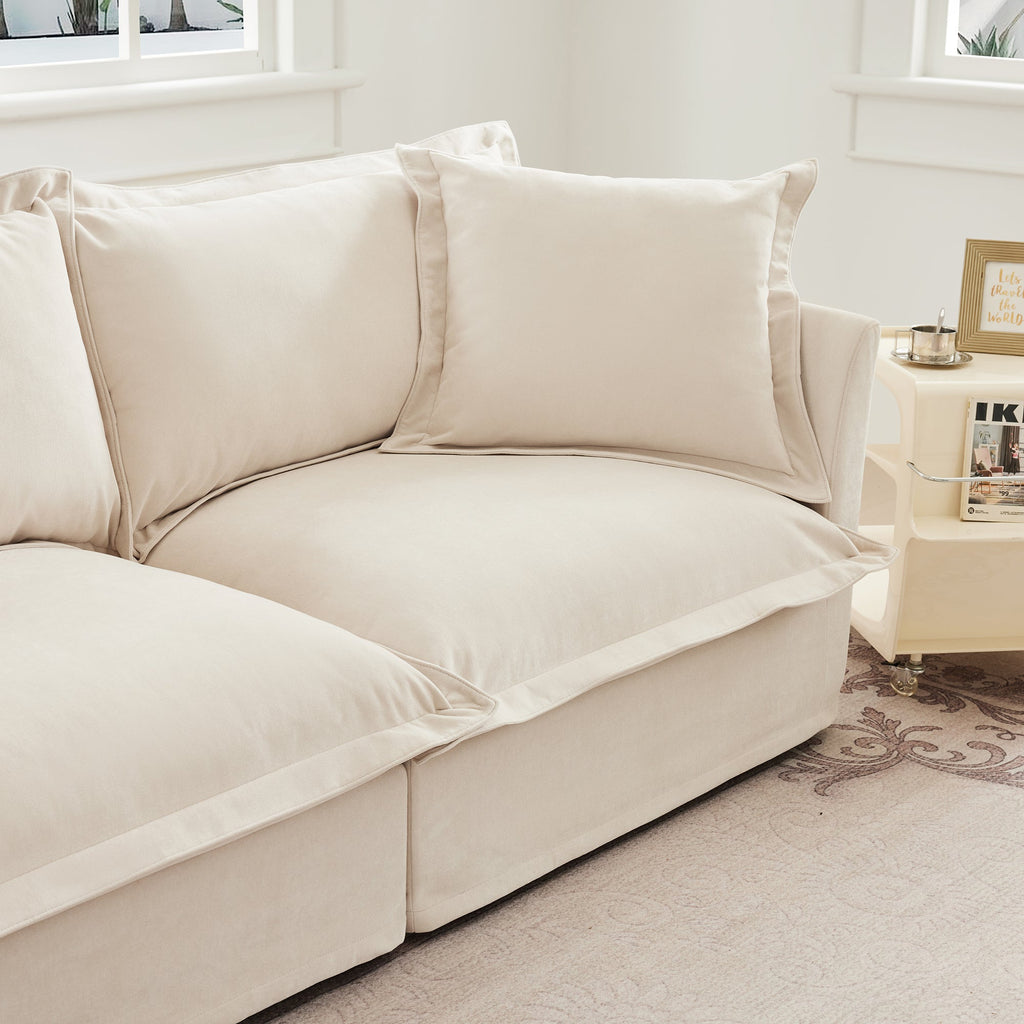 Slipcovered Sofa 2 Seater Sofa    With 2 Ottomans, 2 Seater Sleeper Sofa Bed Home Theater Oversized Sofa For Living Room, Chenille, Cream