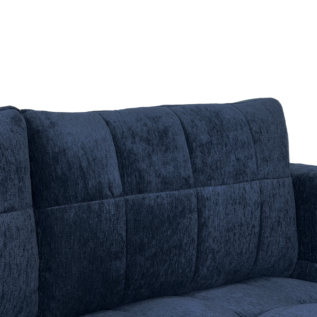 FX-P54-RB SOFA  Retro Blue Chenille Upholstered Couch, Wide-Arm 3-Seater with Custom Stainless-Steel Legs & Tufted Seat  Modern Living Room Sofa for Comfort & Style