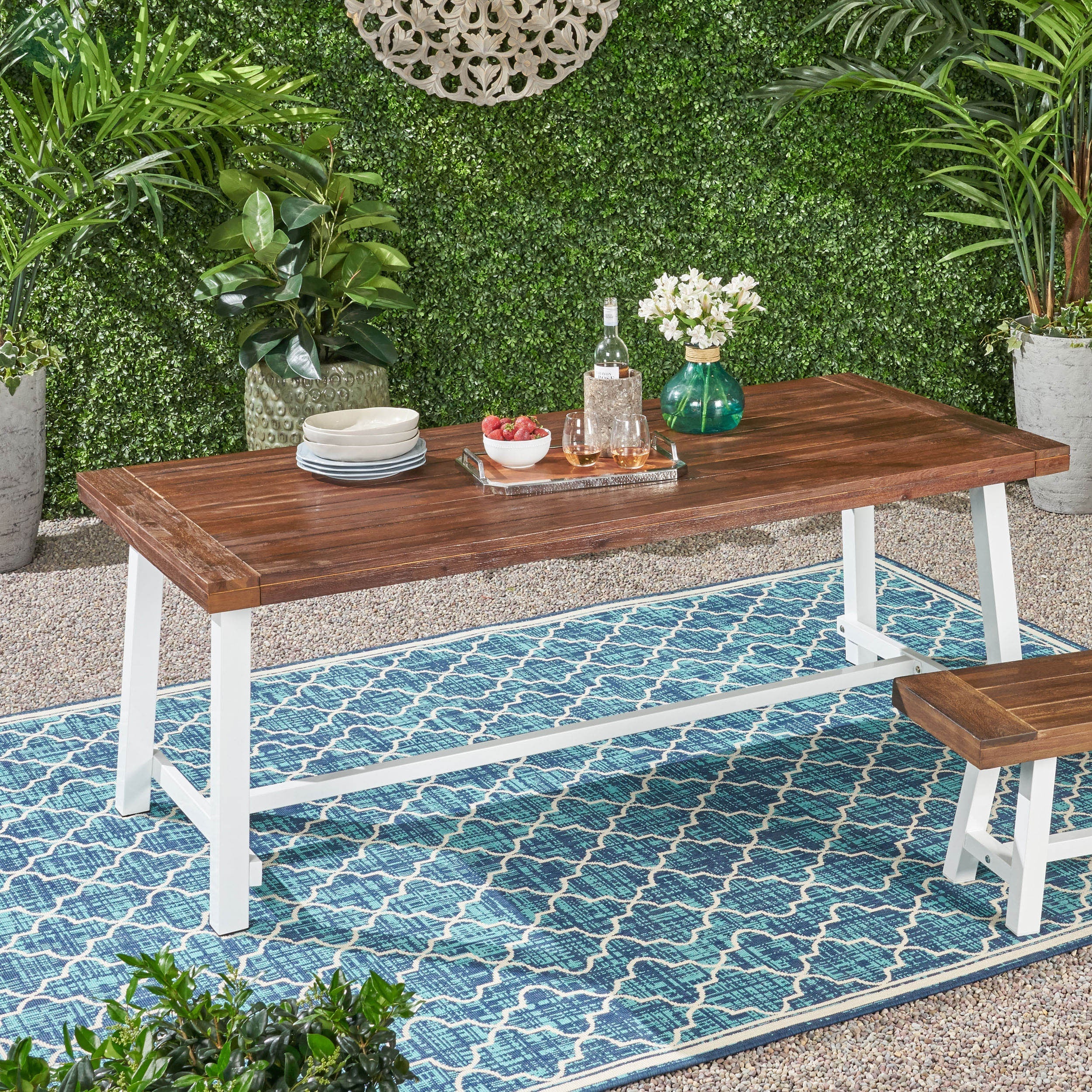 Equilibrium Outdoor Dining Table with Slat Top, Dark Brown