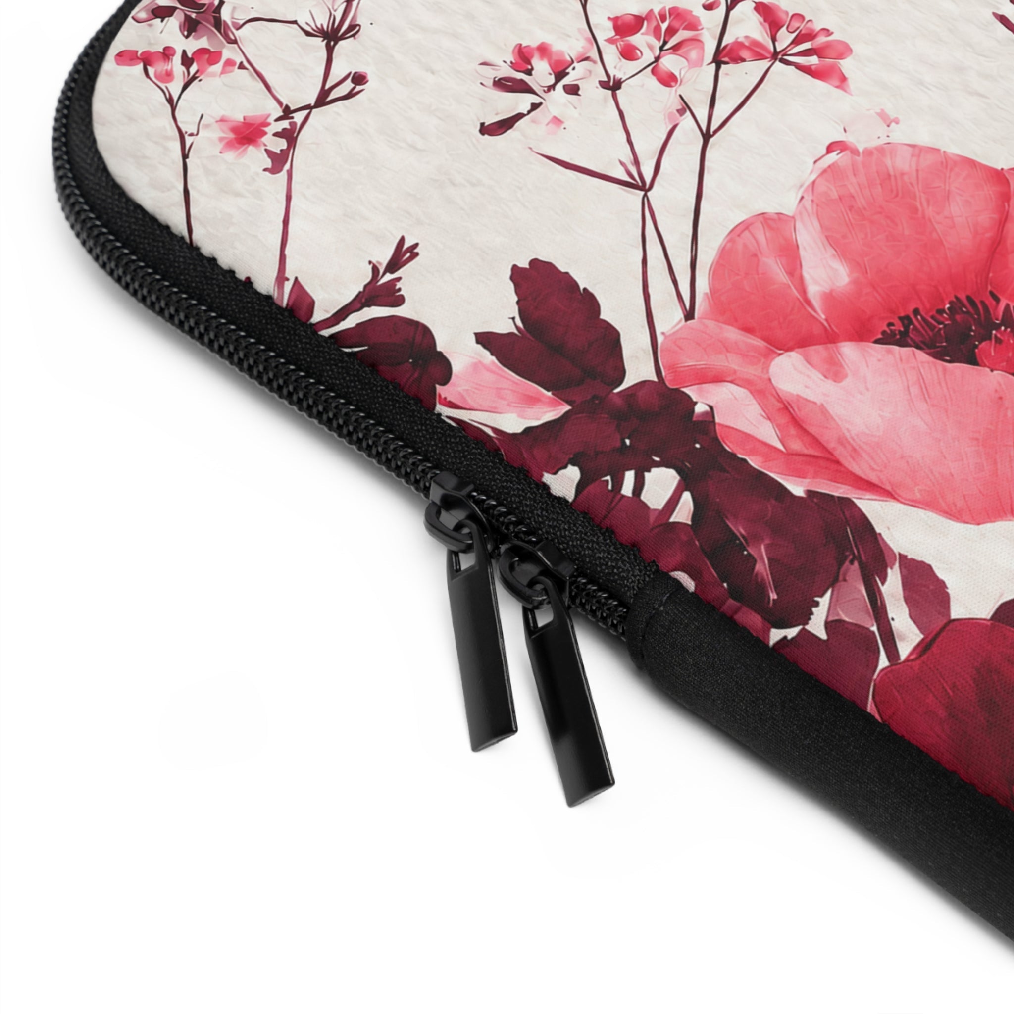 Pink Poppy Watercolor Laptop Sleeve | Floral Bee Tech Cover for Women
