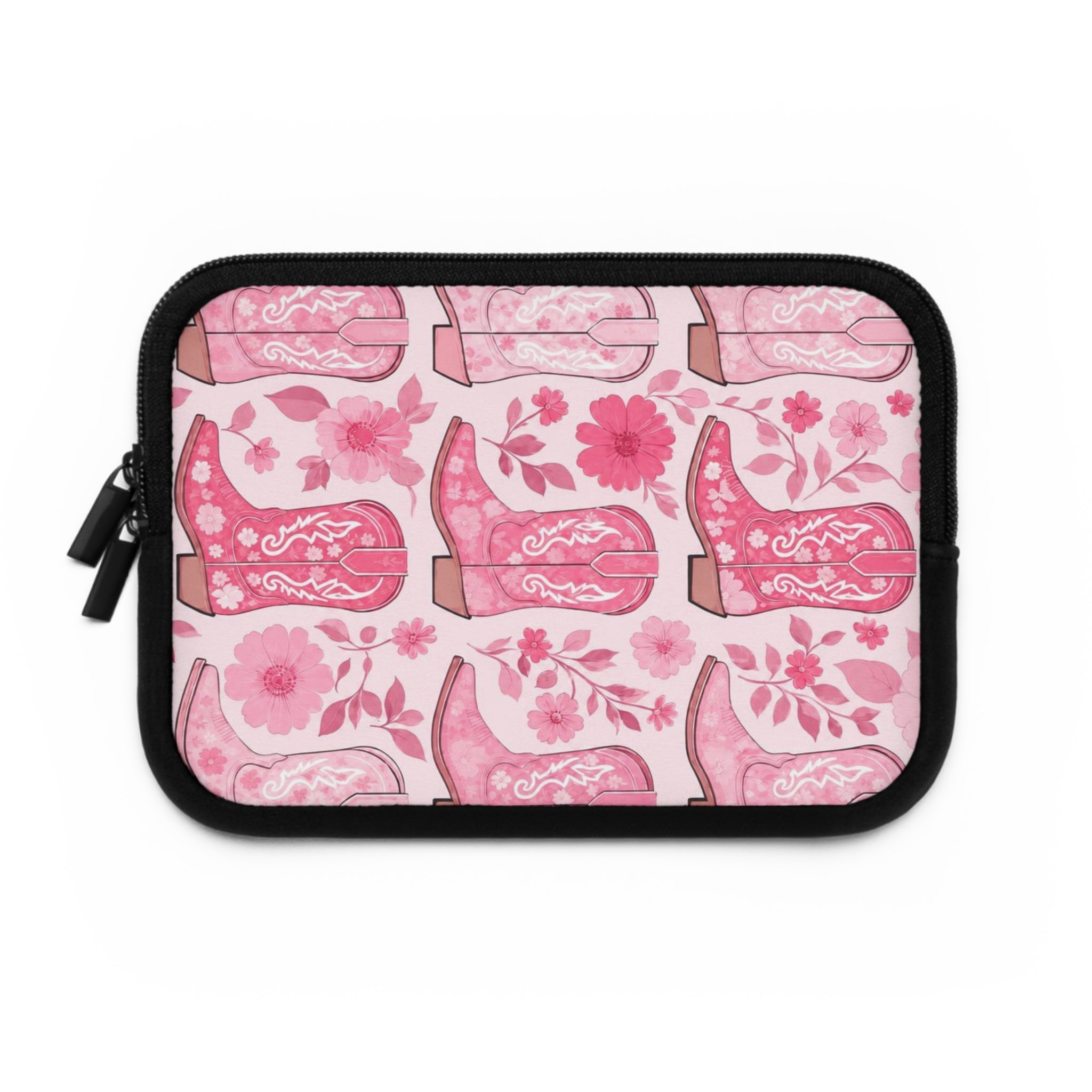 Pink Cowboy Boot Laptop Sleeve | Western Floral Tech Cover for Women