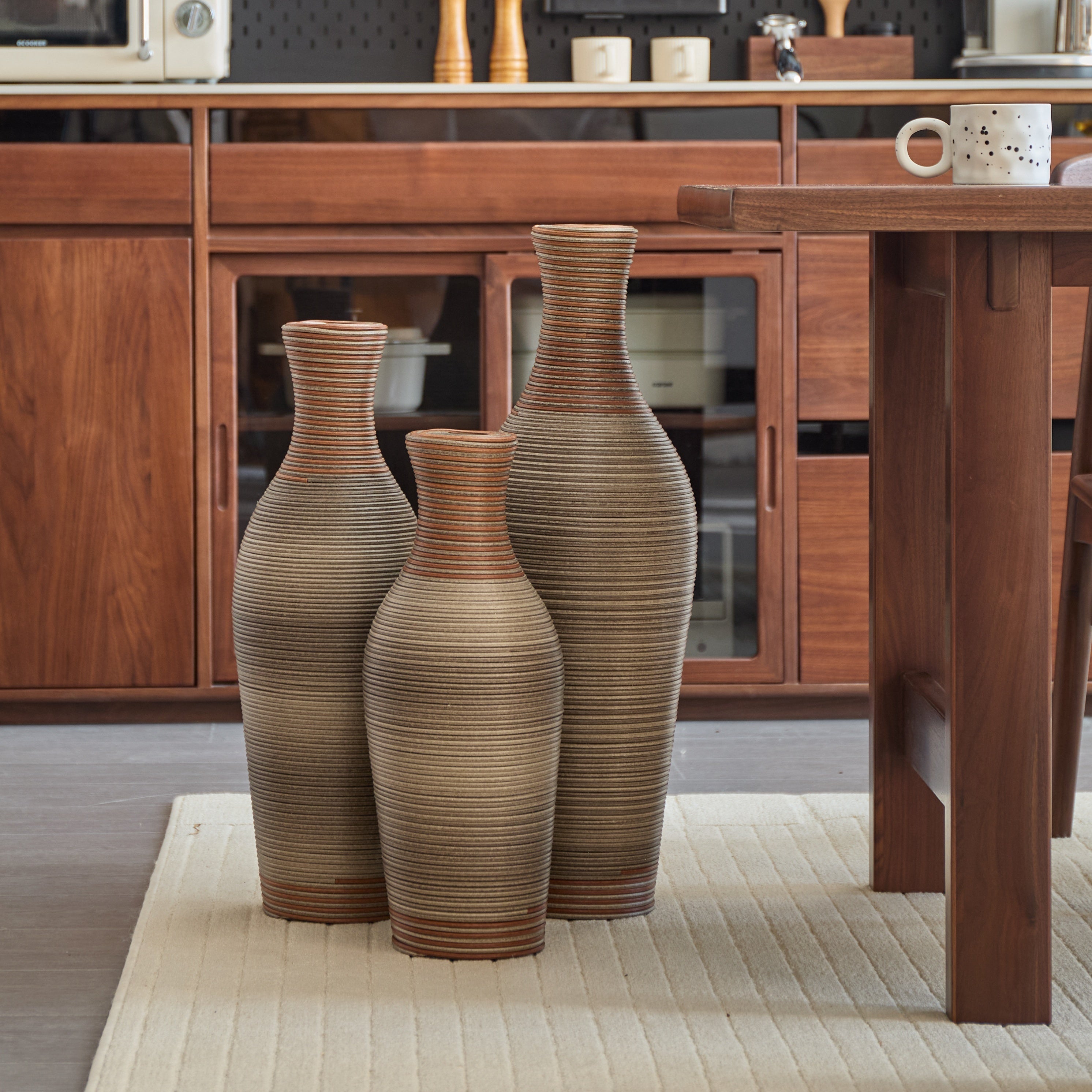 Desktop Vase, Brown Decorative Floor Vase, Classic and Neat Floor Vase, High Independent Flower Stand, Artificial Vine Vase, PVC Floor Vase, Home Decoration Flower Stand Set of 3 pieces