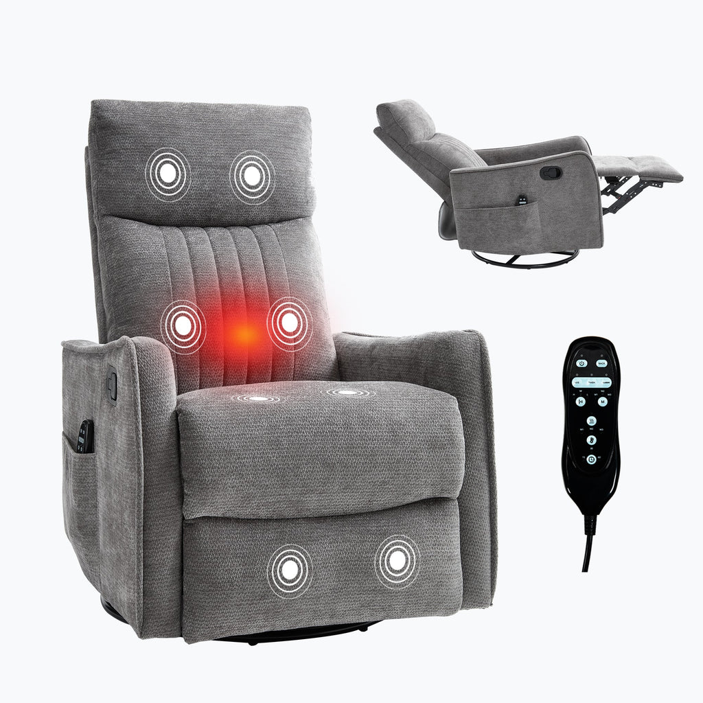 Dark Grey Heat Massage Manual Recliner Chair with Rocker and Swivel in Fabric for Living Room