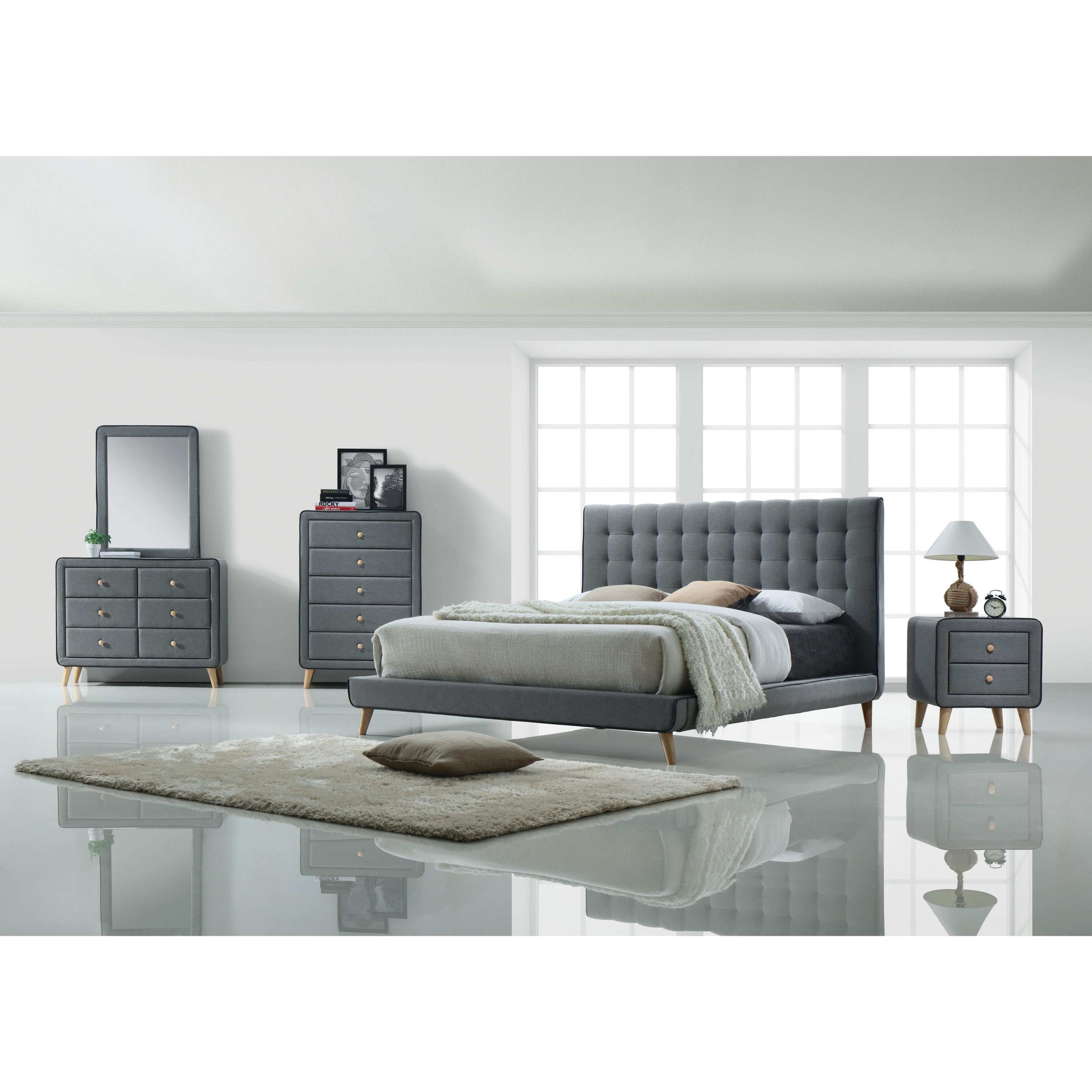 Light Grey Upholstered 6-drawer Double Dresser