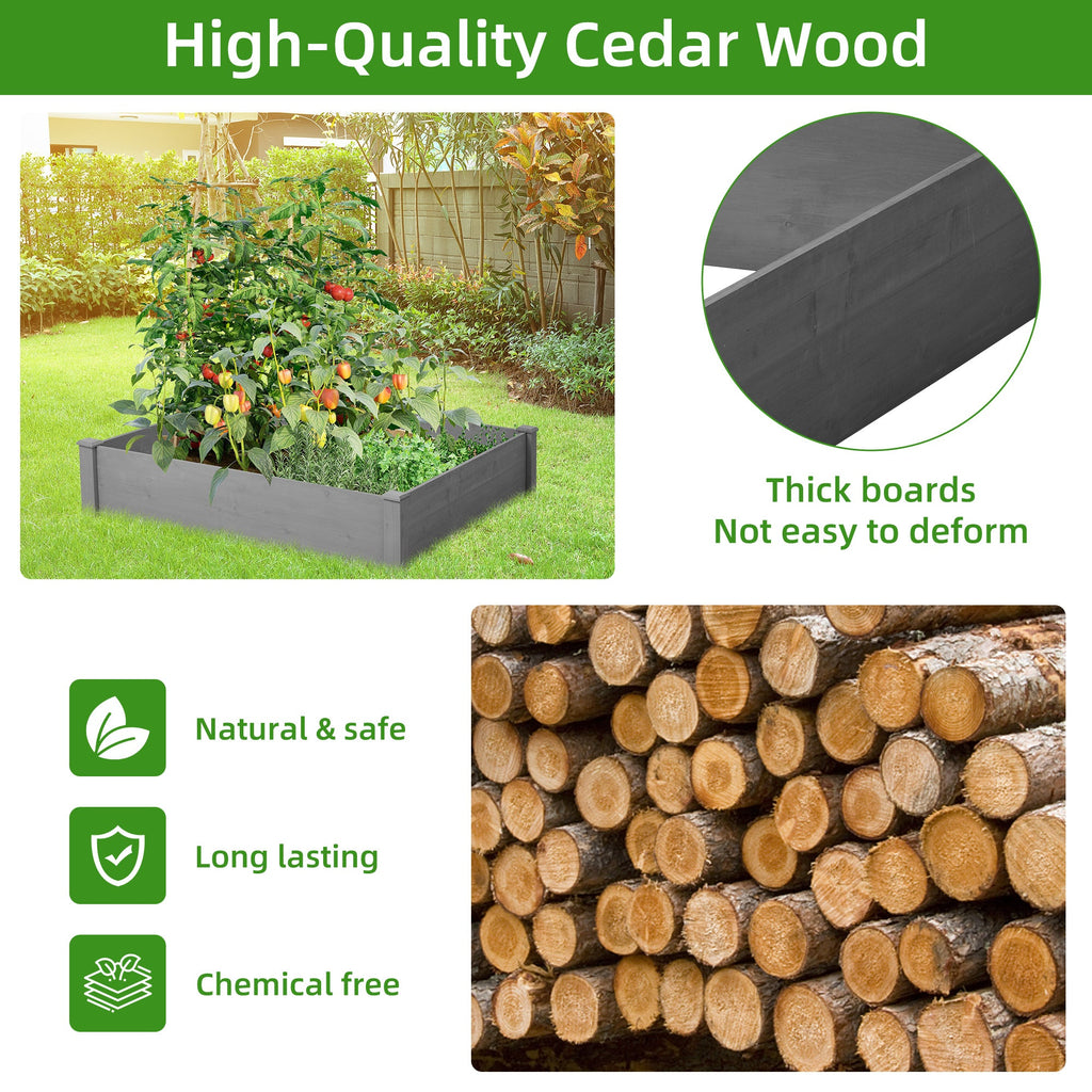 Outdoor Raised Garden Bed 48x48x10'', Tool-Free Assembly, Gray Solid Wood Planter Box