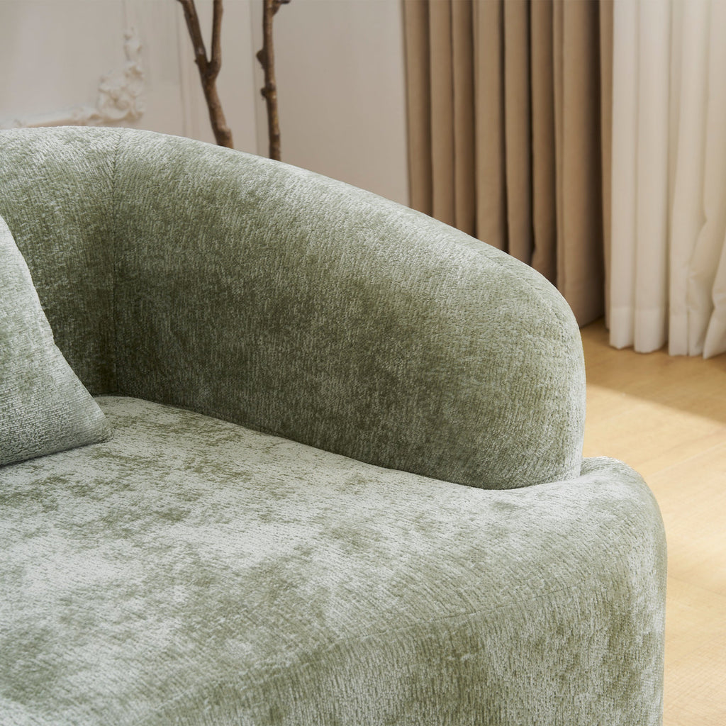 Full Compression L-Shape Sectional Sofa with Curved Chaise, Green Modular Chenille Couch, High-Density for Apartment Living Room