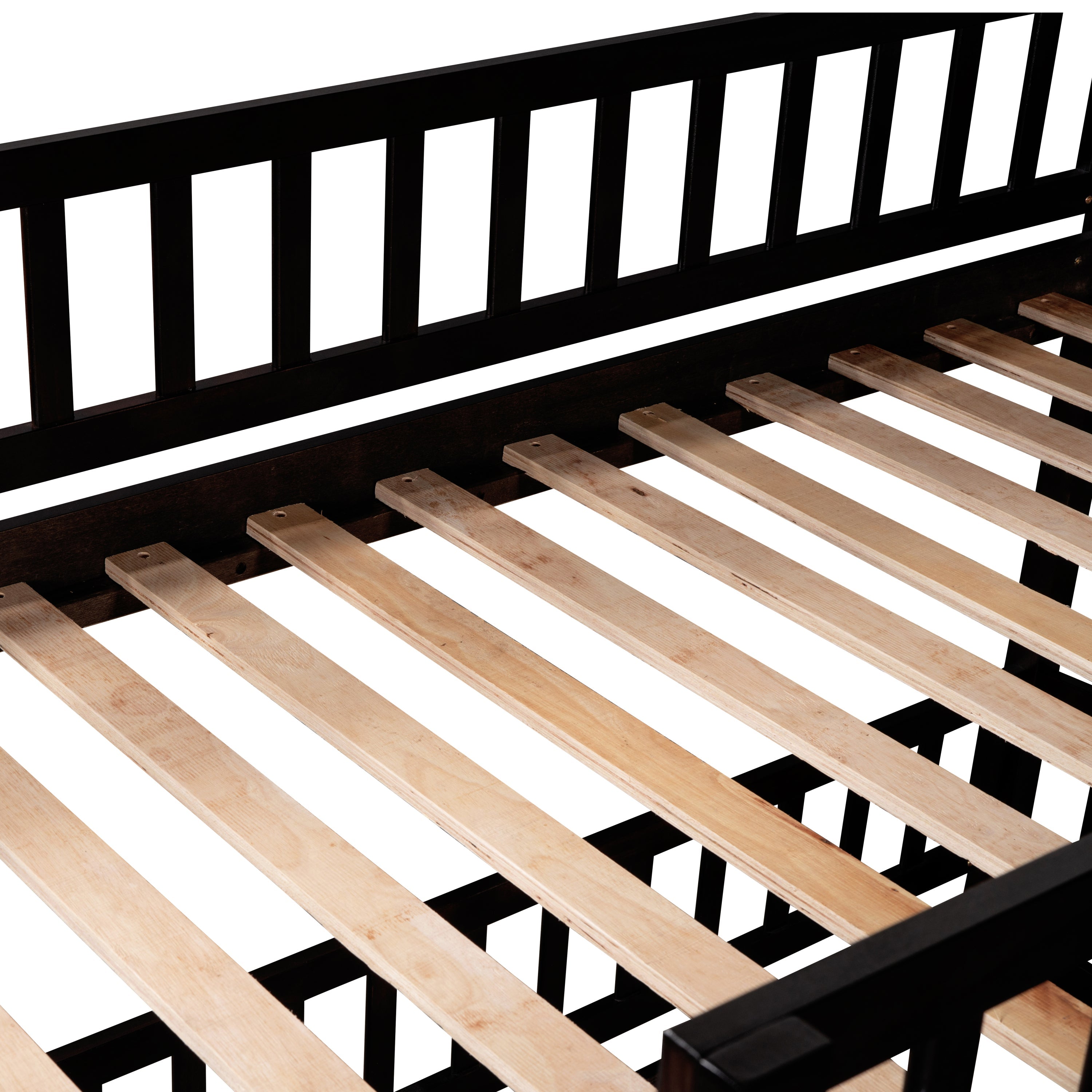 Bunk Bed with Slide,Twin Over Twin Low Bunk Bed with Fence and Ladder for Kids Teens Espresso