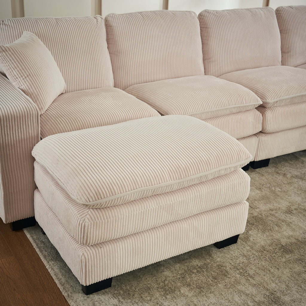 Modern U Shaped 6-seat Sectional Sofa Couch with one Ottoman and three toss pillows ,Modular Sofa for Living Room,Corduroy sofa