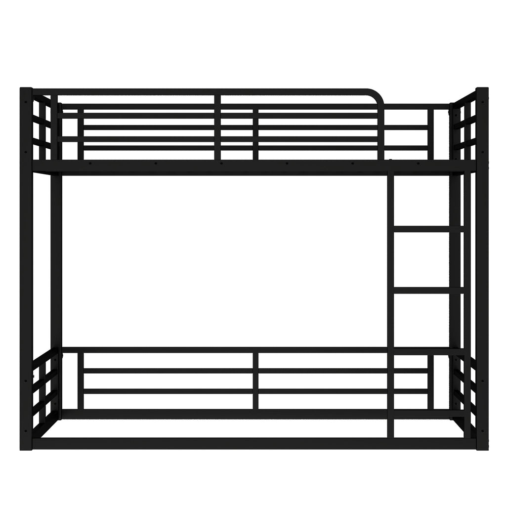 Metal Bunk Bed, Twin XL over Twin XL Floor Bunk Bed Frame, Heavy-Duty Bunk Bed for Kids, Teens, Adults, Noise-reduced Design, Black