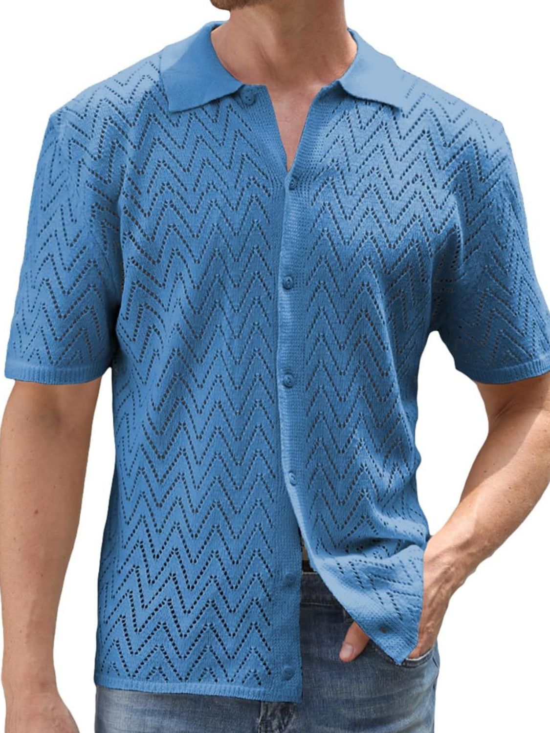 Openwork Button Down Short Sleeve Shirt