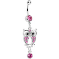 Pink Gem Owl Dangle Belly Ring
