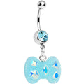 Crystalline Gem Aqua Glitter Bow Dangle Belly Ring