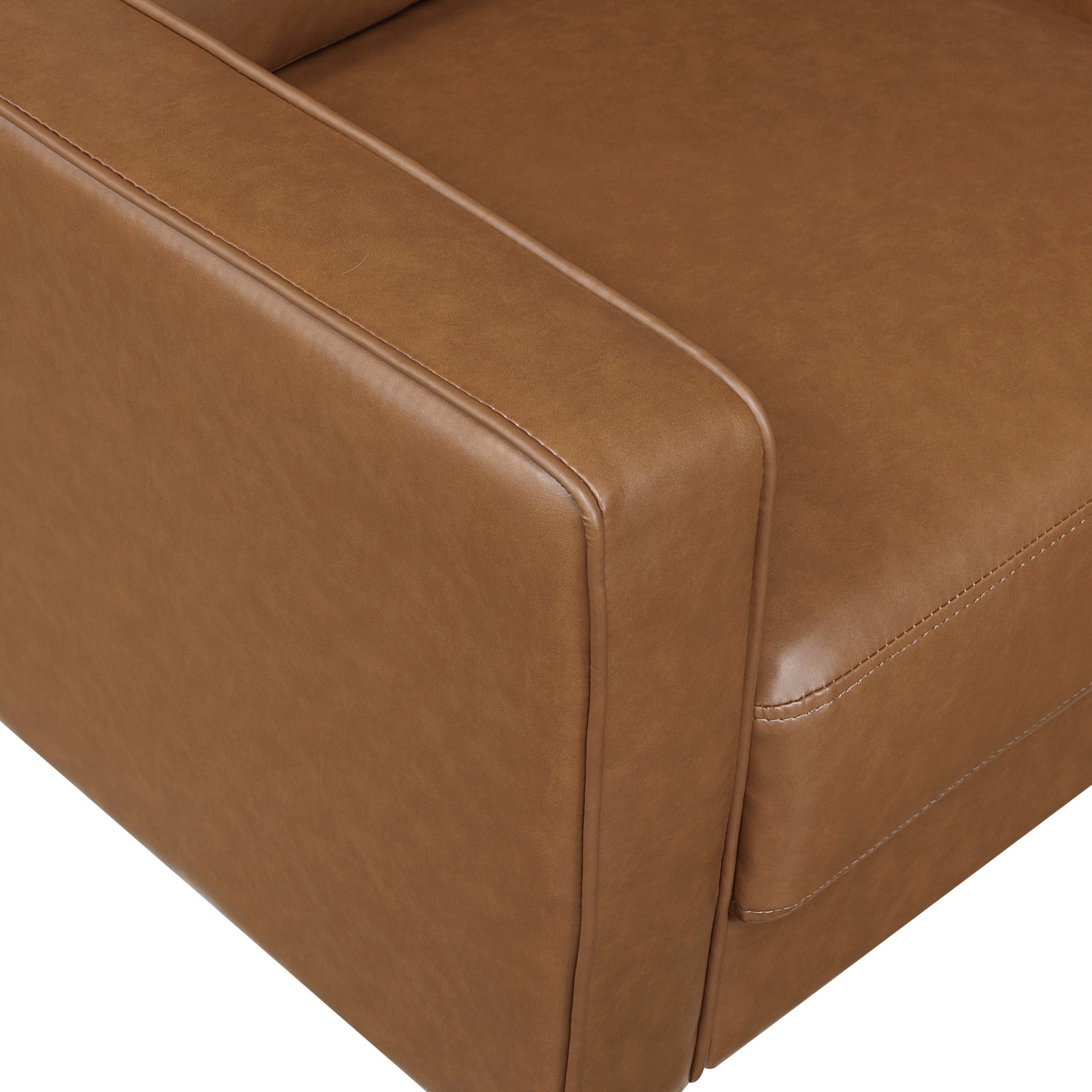 Modern Living Room Furniture 2pc Set Sofa Loveseat Brown Faux Leather Upholstered Cushion Back Seat Solid Wood