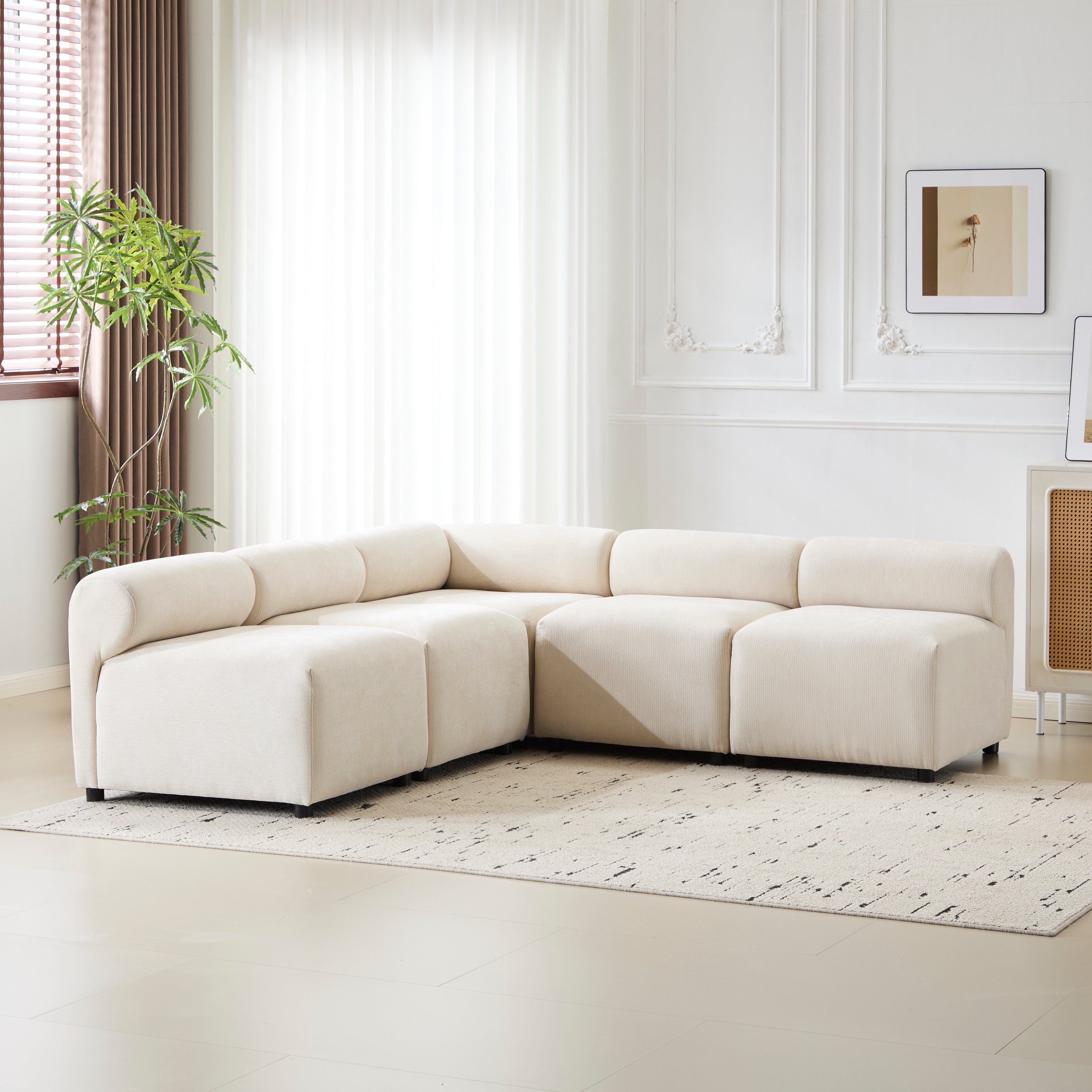 Evelyn 83 in.5-Piece V Shaped Modular Free Combination Sectional Sofa Couch for Living Rooms