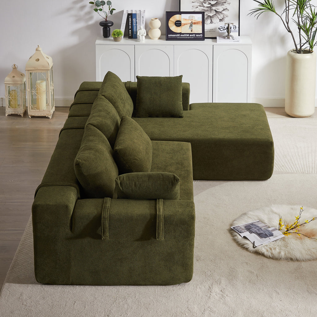 Modern Chenille Upholstered Sectional Sofa Couch Set,Modular 108' L Shaped Sectional Living Room Sofa Set With 6 Pillows,Free Combination Sofa Couch for Living Room,Bedroom(Right Chaise)