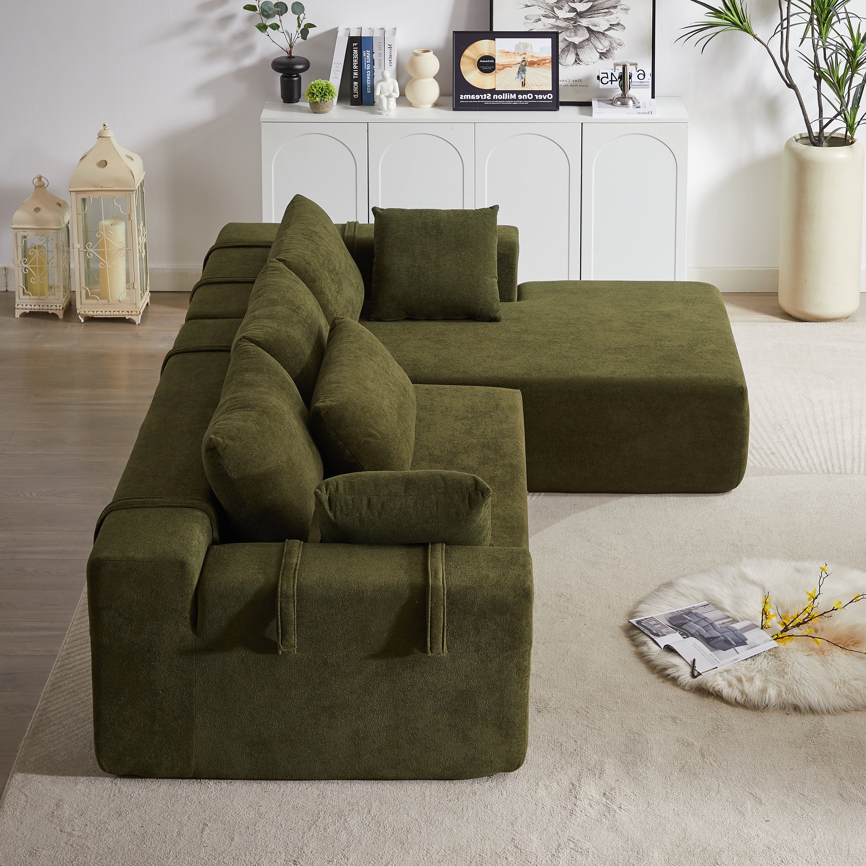 Modern Chenille Upholstered Sectional Sofa Couch Set,Modular 108' L Shaped Sectional Living Room Sofa Set With 6 Pillows,Free Combination Sofa Couch for Living Room,Bedroom(Right Chaise)
