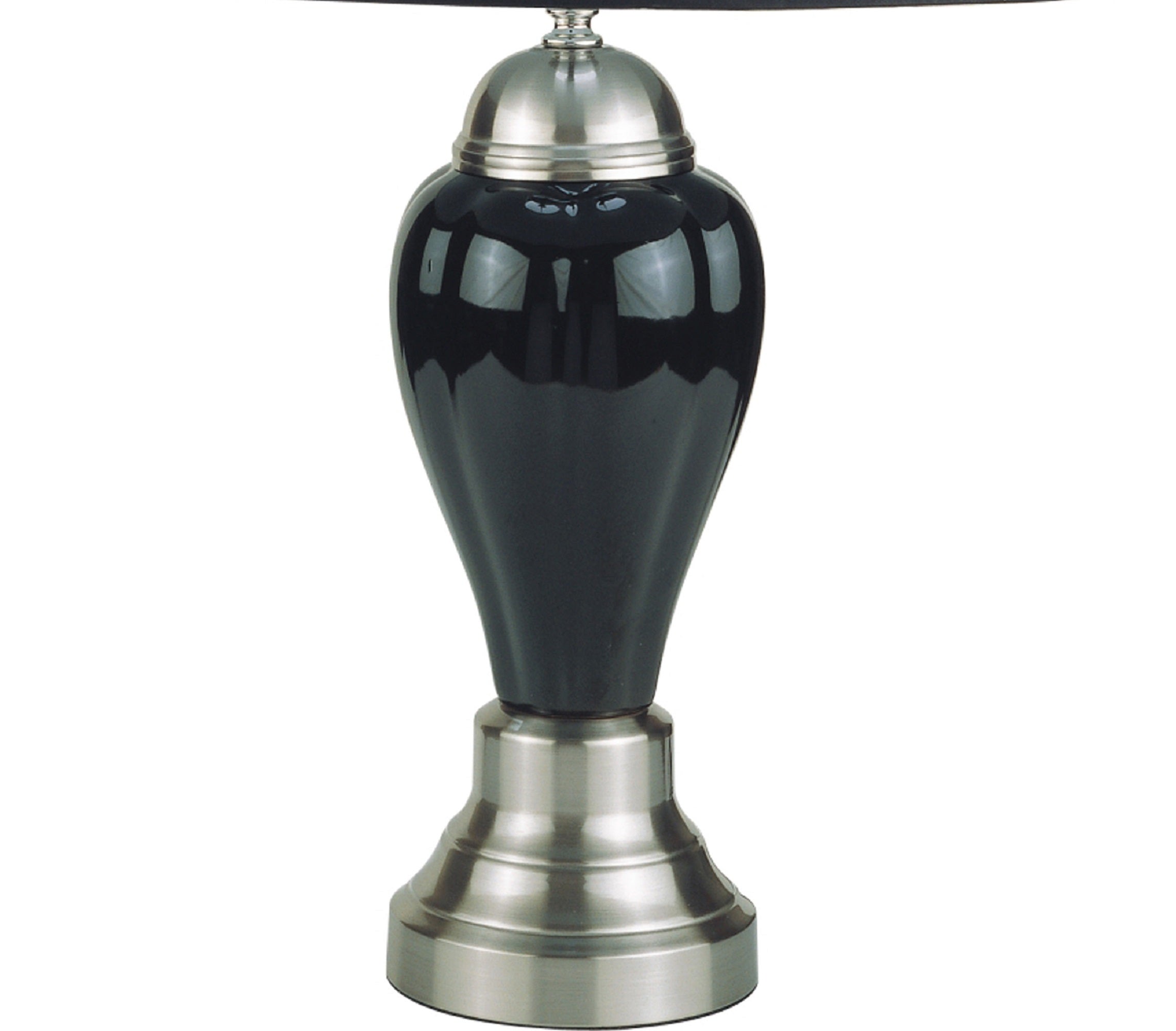 1pc Elegant Crafted Table Lamp Glossy Gray Base Contrasting Metallic Details Pleated Shade Modern Look Porcelain Rotary Switch, 100WATT Black