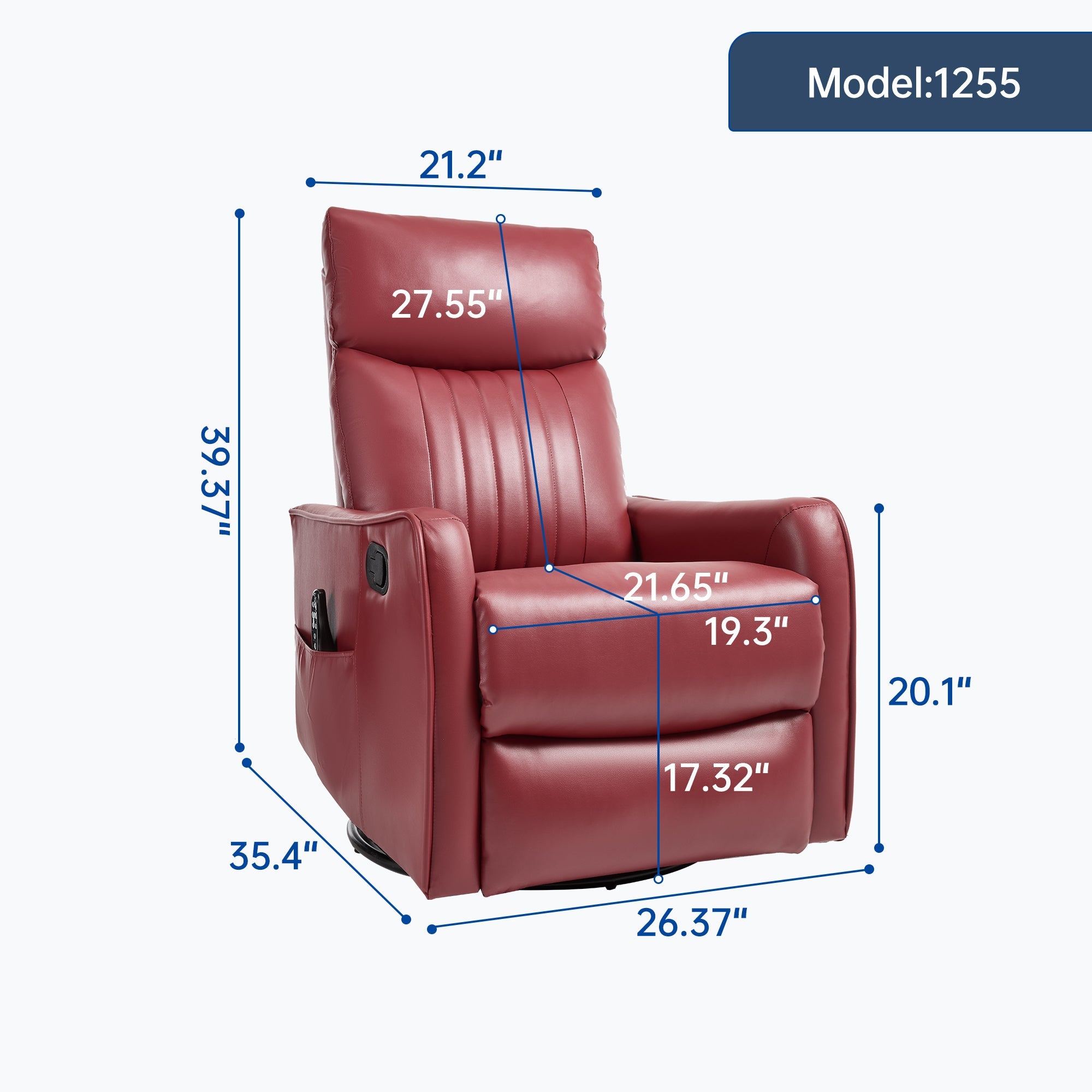 Red Faux Leather Heat Massage Manual Recliner Chair with Rocker and Swivel for Living Room