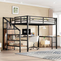 Queen Size Loft Bed with L-shaped Desk and USB, Metal Loft Bed with Wardrobe and Adjustable Shelf, High Loft Bed with LED for Kids Teens Adults, Wood-grain