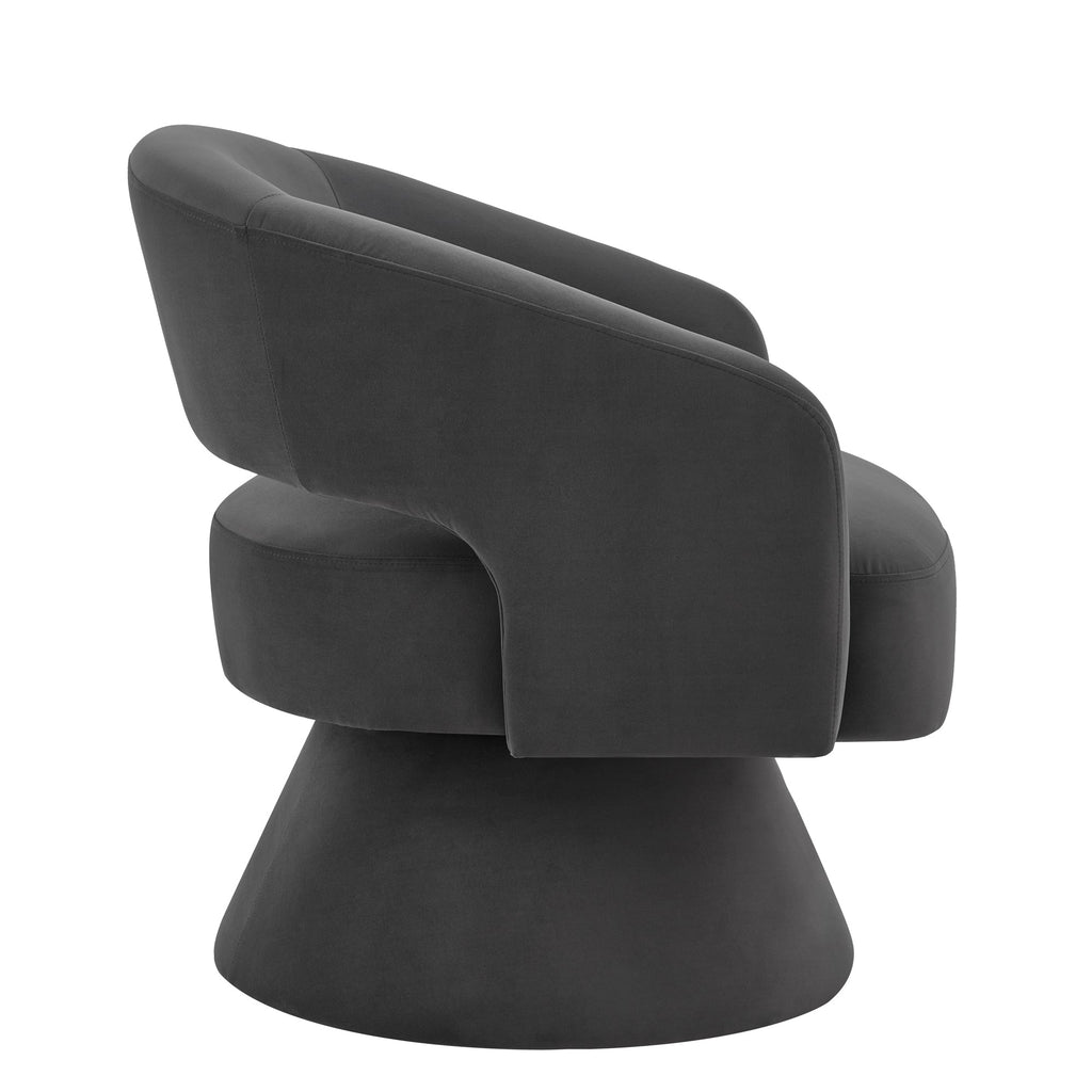 Modern Swivel Barrel Chair, Upholstered Velvet Round Accent Chairs,360 Degree Comfy Swivel Chair with Open Backrest, Single Chair Armchair for Living Room Bedroom, Homerest, Dark Gray