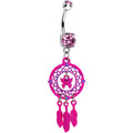 Pink Gem Butterfly Dream Catcher Dangle Belly Ring