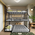 Triple Bed with Long and Short Ladder & Full-Length Guardrails , Easy Assembly ,for Kid Boy Girl ,Black